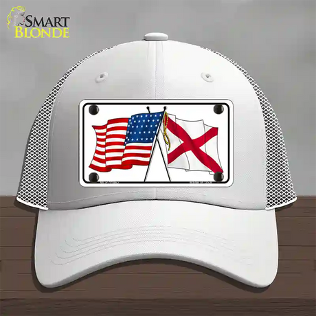 Alabama Crossed US Flag Novelty License Plate Hat Mesh / White