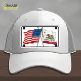 California Crossed US Flag Novelty License Plate Hat Mesh / White