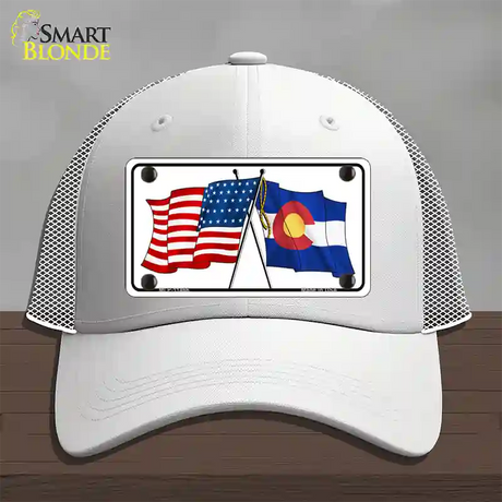 Colorado Crossed US Flag Novelty License Plate Hat Mesh / White