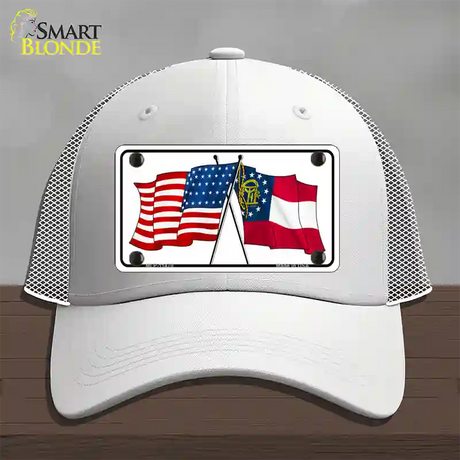 Georgia Crossed US Flag Novelty License Plate Hat Mesh / White