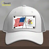 Illinois Crossed US Flag Novelty License Plate Hat Mesh / White