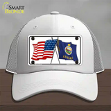 Kansas Crossed US Flag Novelty License Plate Hat Mesh / White