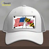 Maryland Crossed US Flag Novelty License Plate Hat Mesh / White