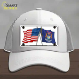 Michigan Crossed US Flag Novelty License Plate Hat Mesh / White