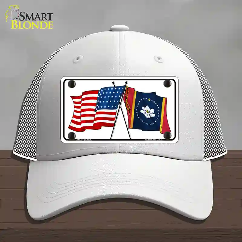 Mississippi Crossed US Flag Novelty License Plate Hat Mesh / White