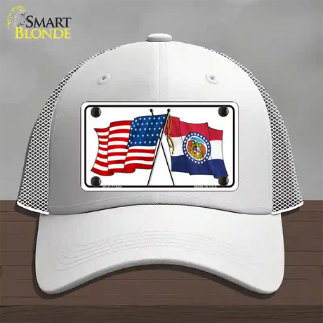 Missouri Crossed US Flag Novelty License Plate Hat Mesh / White