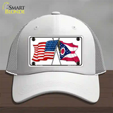 Ohio Crossed US Flag Novelty License Plate Hat Mesh / White