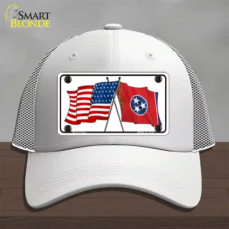 Tennessee Crossed US Flag Novelty License Plate Hat Mesh / White