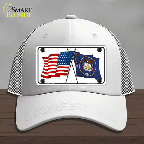 Utah Crossed US Flag Novelty License Plate Hat Mesh / White