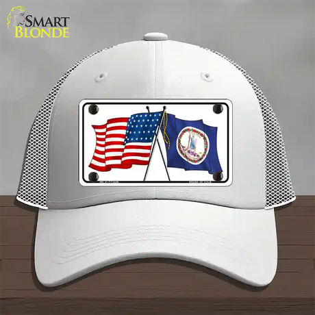 Virginia Crossed US Flag Novelty License Plate Hat Mesh / White