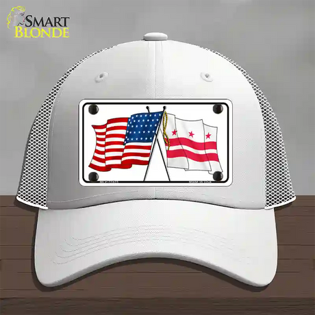 Washington DC Crossed US Flag Novelty License Plate Hat Mesh / White