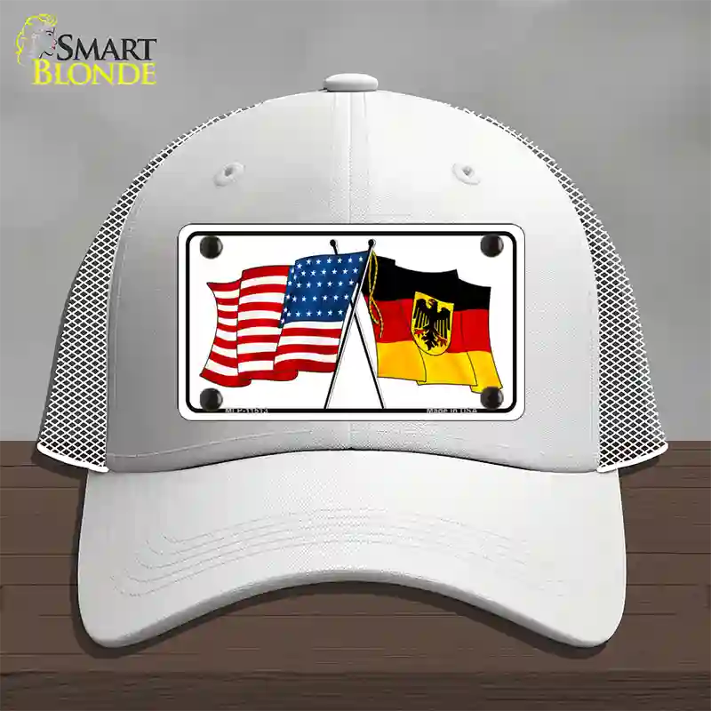 Germany Crossed US Flag Novelty License Plate Hat Mesh / White