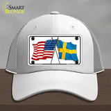 Sweden Crossed US Flag Novelty License Plate Hat Mesh / White