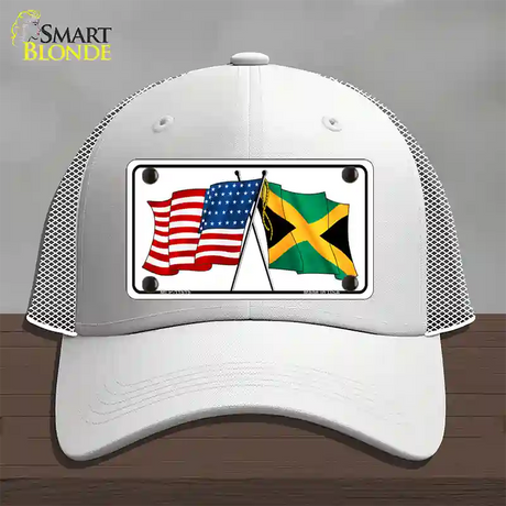 Jamaica Crossed US Flag Novelty License Plate Hat Mesh / White