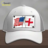 England Crossed US Flag Novelty License Plate Hat Mesh / White