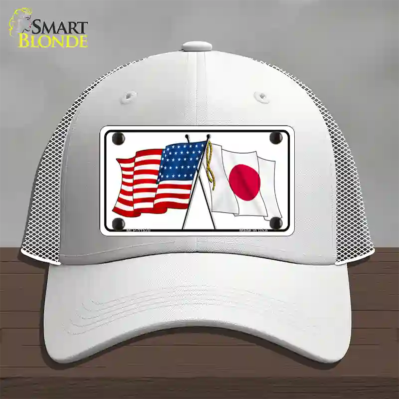 Japan Crossed US Flag Novelty License Plate Hat Mesh / White