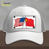 China Crossed US Flag Novelty License Plate Hat Mesh / White