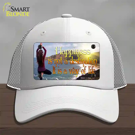 Happiness Way Of Life Yoga Novelty License Plate Hat Mesh / White