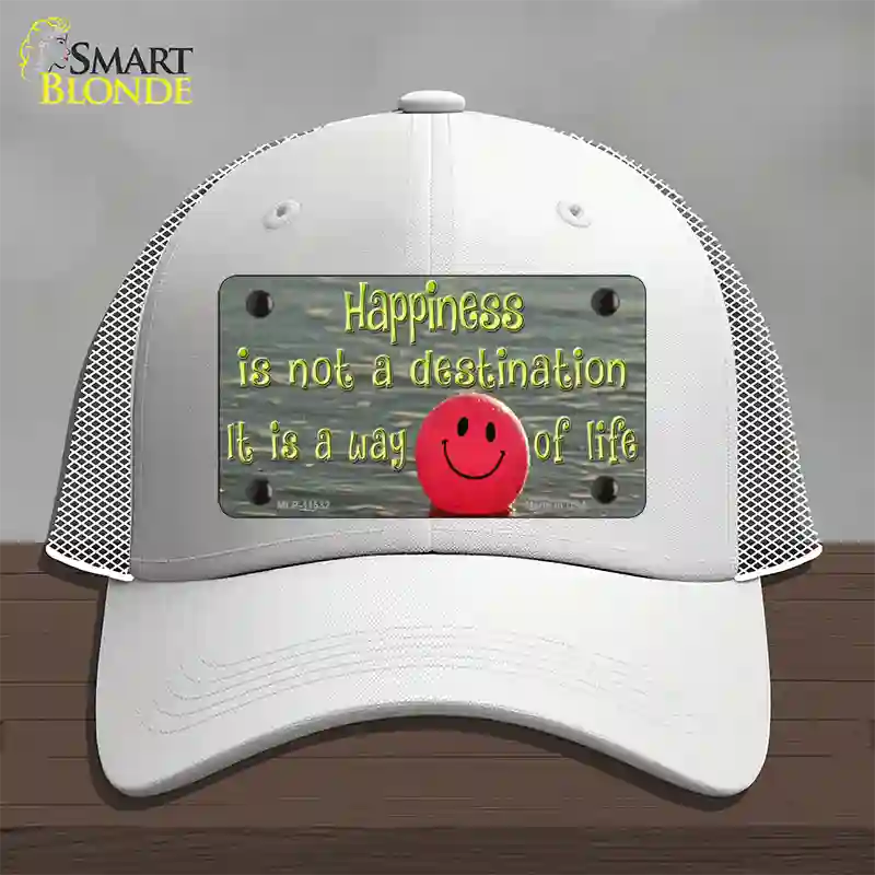 Happiness Way Of Life Ball Novelty License Plate Hat Mesh / White