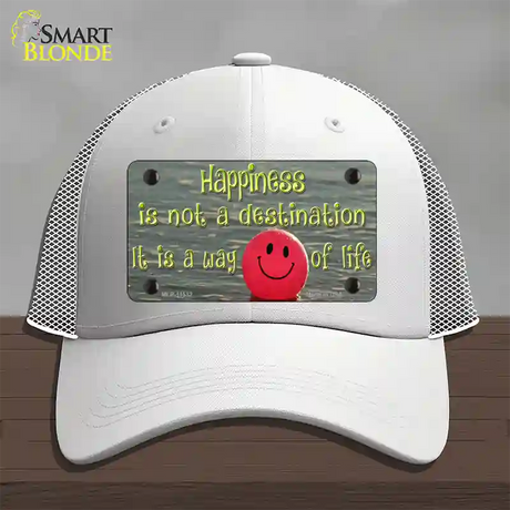 Happiness Way Of Life Ball Novelty License Plate Hat Mesh / White