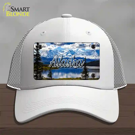 Alaska Snowy Mountains State Novelty License Plate Hat Mesh / White