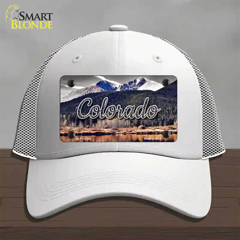 Colorado Forest and Mountains State Novelty License Plate Hat Mesh / White