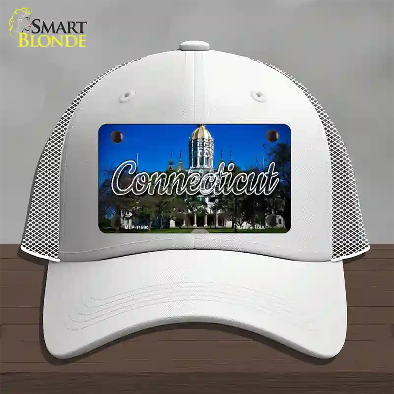 Connecticut Capital Building State Novelty License Plate Hat Mesh / White