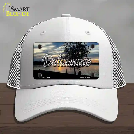 Delaware River Sunset State Novelty License Plate Hat Mesh / White