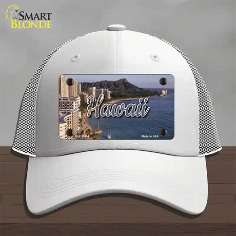 Hawaii Beach State Novelty License Plate Hat Mesh / White