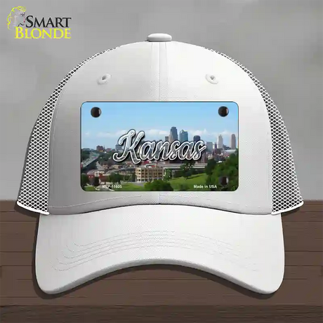 Kansas Downtown Skyline State Novelty License Plate Hat Mesh / White