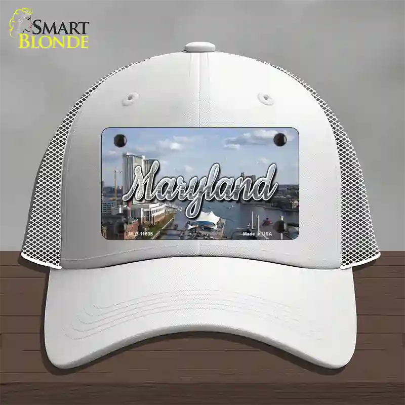 Maryland River Skyline State Novelty License Plate Hat Mesh / White