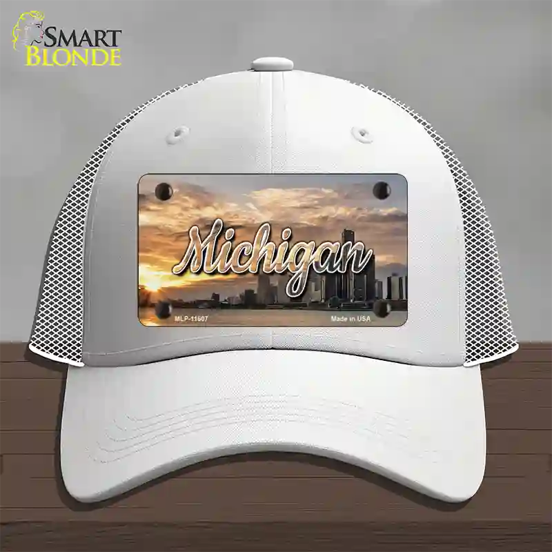 Michigan City Sunset State Novelty License Plate Hat Mesh / White