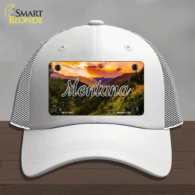 Montana Forest Sunset State Novelty License Plate Hat Mesh / White