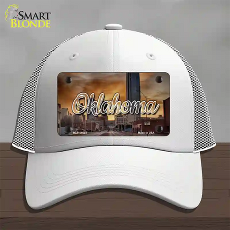 Oklahoma Sunset Skyline State Novelty License Plate Hat Mesh / White