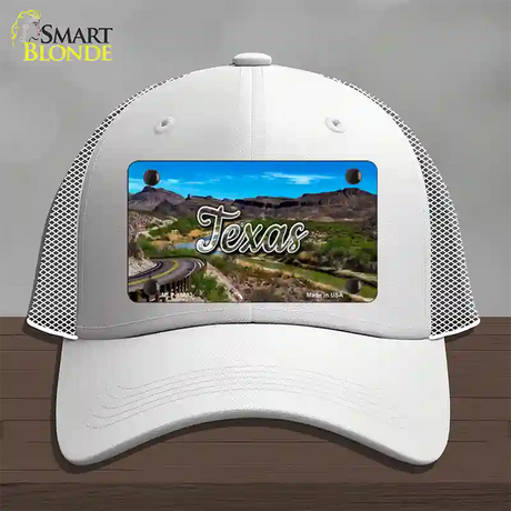 Texas Open Mountain Road State Novelty License Plate Hat Mesh / White