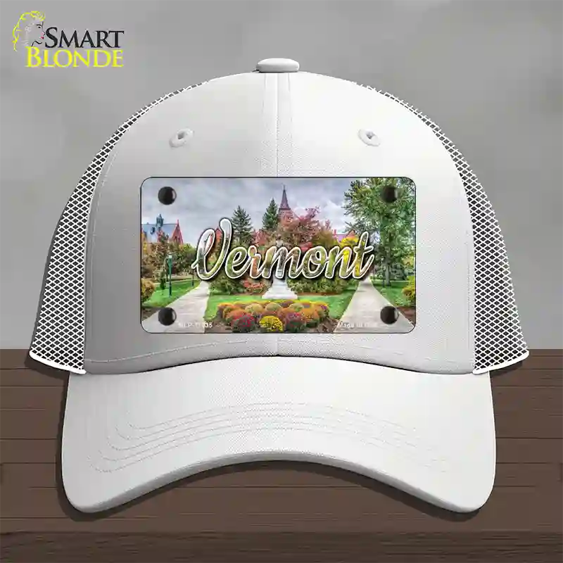 Vermont State Building State Novelty License Plate Hat Mesh / White