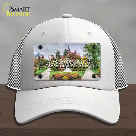 Vermont State Building State Novelty License Plate Hat Mesh / White