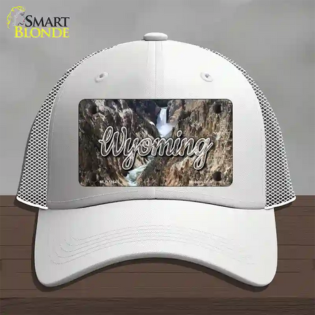 Wyoming Rocky Waterfall State Novelty License Plate Hat Mesh / White