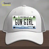 Gun Girl Michigan Novelty License Plate Hat Mesh / White