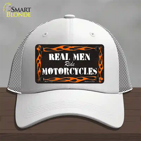 Real Men Ride Motorcycles Novelty License Plate Hat Mesh / White