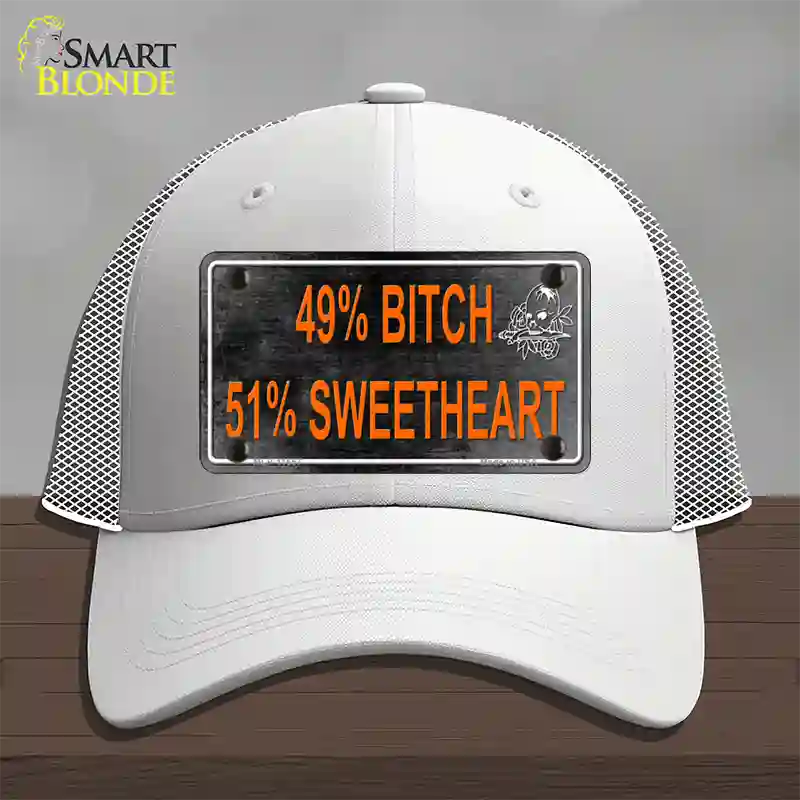 49 Percent Bitch 51 Percent Sweet Novelty License Plate Hat Mesh / White