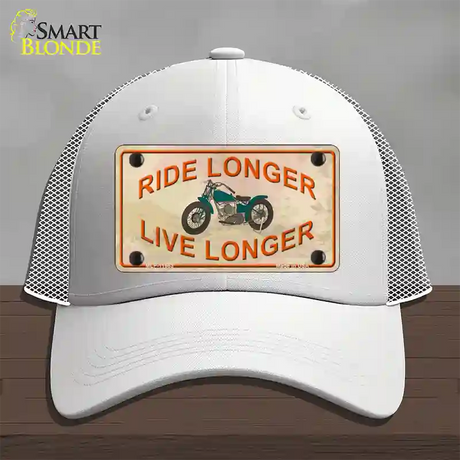 Ride Longer Live Longer Novelty License Plate Hat Mesh / White