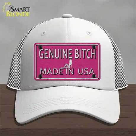 Genuine Bitch Made In USA Novelty License Plate Hat Mesh / White