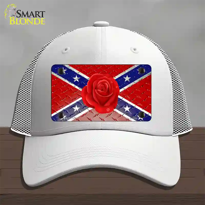 Confederate Flag With Red Rose Novelty License Plate Hat Mesh / White