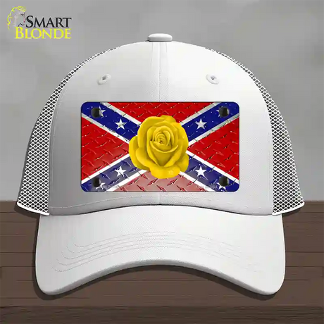 Confederate Flag With Yellow Rose Novelty License Plate Hat Mesh / White