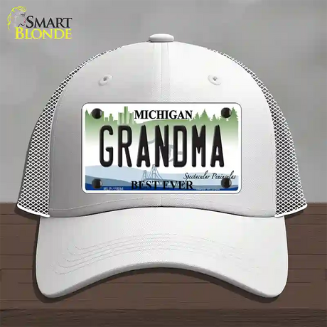 Grandma Michigan Novelty License Plate Hat Mesh / White