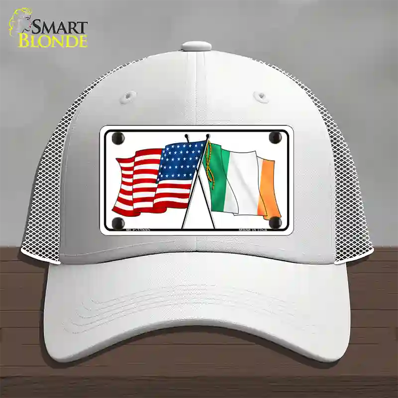 Ireland USA Crossed Flag Novelty License Plate Hat Mesh / White