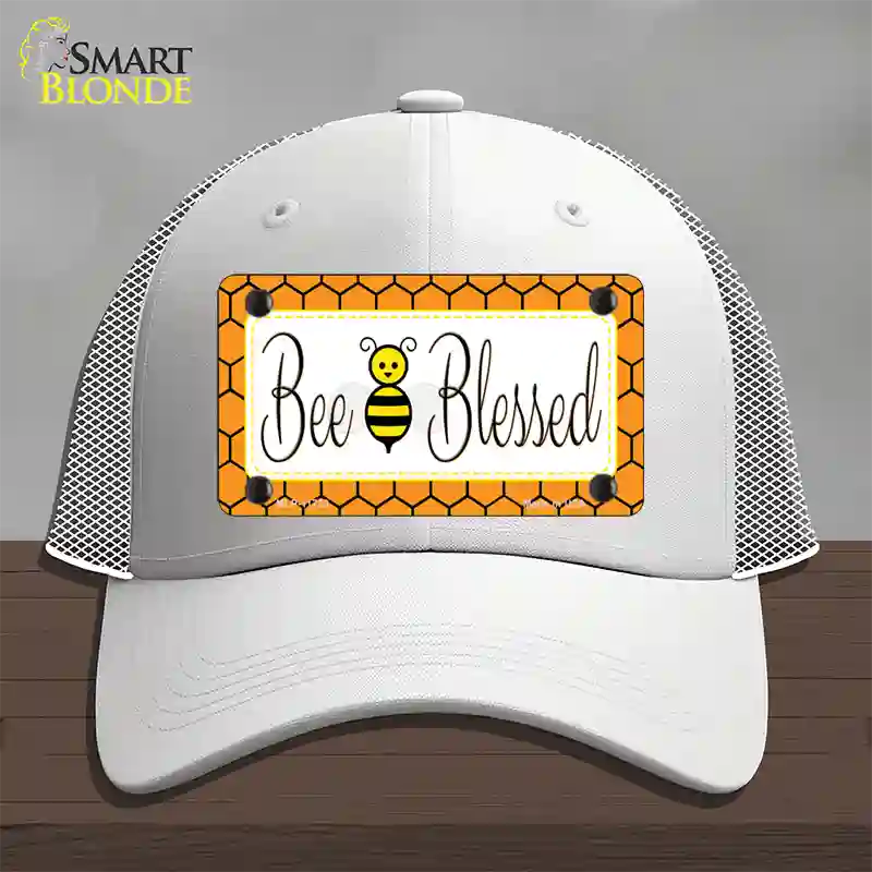 Bee Blessed Simple Novelty License Plate Hat Mesh / White