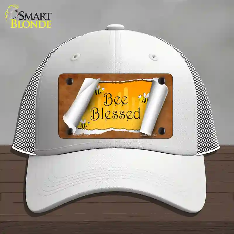 Bee Blessed Scroll Novelty License Plate Hat Mesh / White