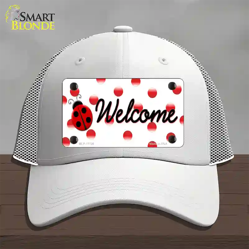 Welcome Ladybug Novelty License Plate Hat Mesh / White